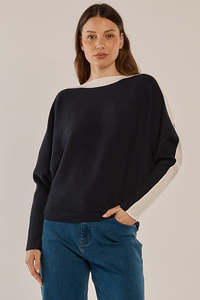 Knitwear: Boatneck Knit Jumper - Navy