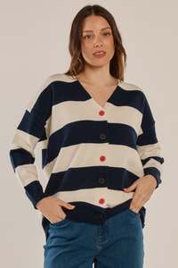 Maybelle Knit Cardigan - Navy/Off White Stripe