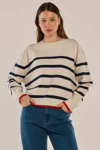 Leonie Knit Sweater - Navy/Off White Stripe