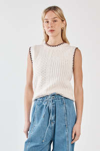 Knitwear: Tonia Knit Vest - Cream/Mushroom