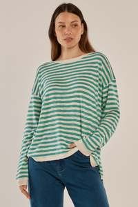 Knitwear: Natasha Knit Top - Lime Green Stripe