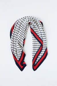 Scarves: Pleated Scarf - Red & Navy Spot
