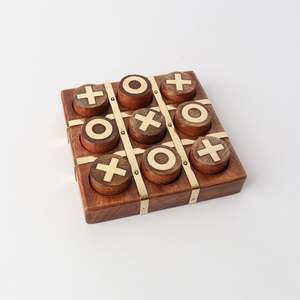 Tic Tac Toe 12cm x 12cm - Natural + Brass