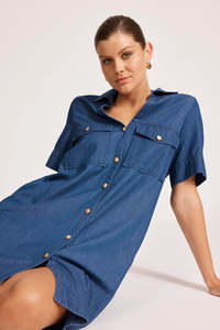 Sale Dresses: Melenia Denim Shirt Dress - Denim