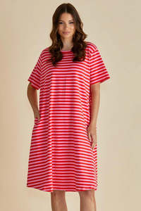 Sale Dresses: Eloise T-Shirt Dress /  Pink Red Stripe