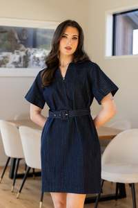 Denim Mini Dress / Colourful Stripe