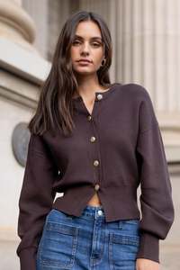 Hallmark Chocolate Crewneck Cardigan - Chocolate