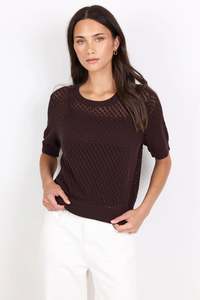 Dapple Chocolate Boxy Knit Lace Tee