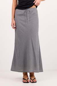 Summit Black White Mini Gingham Tie Waist Bias Maxi Skirt