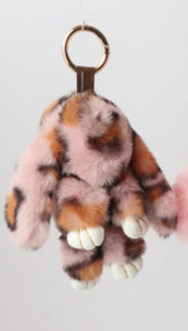 Gifts: Bunny Faux Gur Keyring - Pink/Brown