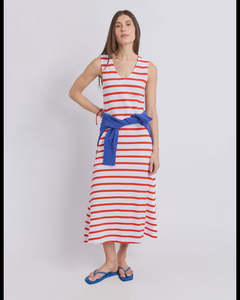 Aspen Stripe Dress / White & Grenadine