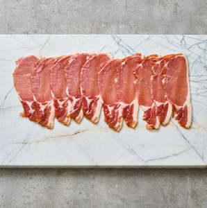 Pork: Dry Cured manuka smoked middle Bacon. 300g