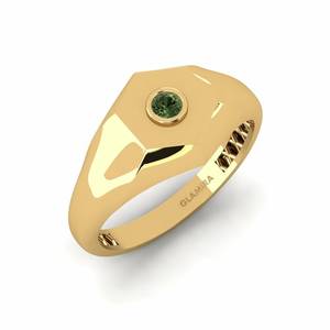 Rings: 0.1 Carat Round cut 9ct Yellow Gold Green Sapphire Men's Ring Ches GLAMIRA NZ