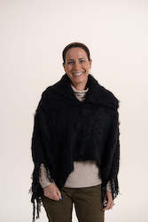 Throws: Brushed Mohair Poncho with Collar - Black