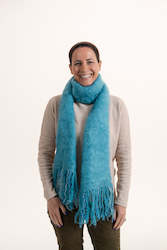 Scarves: Fluffy Mohair Scarf with Shaggy Tassels - Turquoise