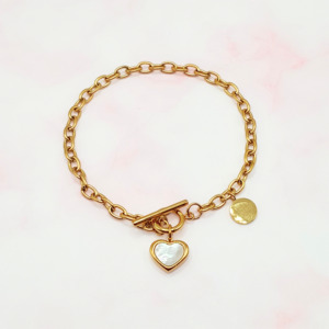 Love Heart: White Pearl Heart Bracelet