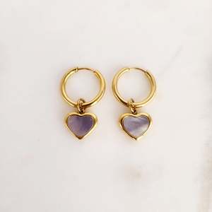 White Heart Hoop Earrings