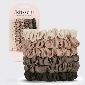 Accessories: Ultra Petite Satin Scrunchies 6pc - Eucalyptus