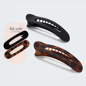 Accessories: Flat Lay Claw Clip 2pc Flat - Black & Tort