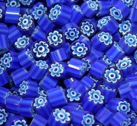 Millefiori Nt: Cobalt Blue & White Flowers O (5/6mm)