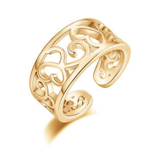 Toe Ring: Hollow Hearts Pattern Band Toe Ring - Gold