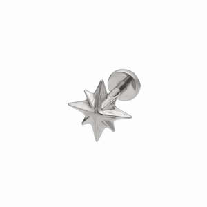 Tragus Cartilage Daith Conch: Starburst Top Titanium Flat Back Stud Earrings