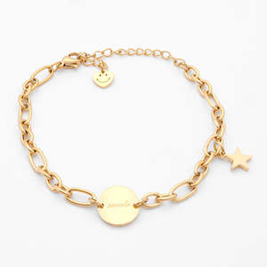 Bracelets: Stainless Steel Women's Bracelet with Charms - Gold