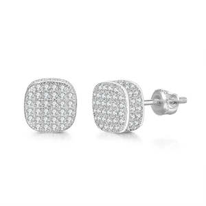 Stud Earrings: Iced Out Square Stud Earrings - Silver