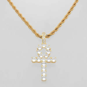Iced Out Jewellery: Iced Out Egyptian Ankh Cross Pendant - Gold