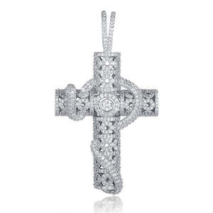 Iced Out Jewellery: Snake Winding Cross Pendant - Silver
