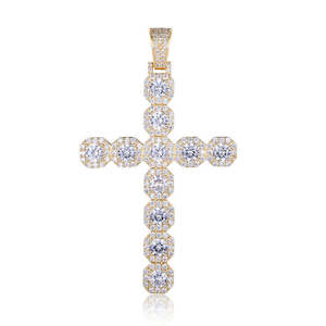 Iced Out Jewellery: Iced Out Cross Pendant - Gold