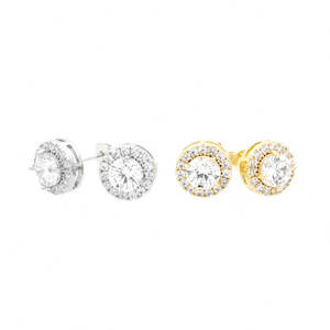 Hip Hop Earrings: Iced Out CZ Paved Round Stud Earrings