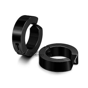 Non Piercing: Non-Pierced Stainless Steel Clip On Hoop Earrings - Black