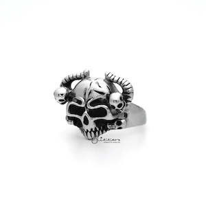 Stainless Steel Rings: Men's Antiqued Stainless Steel Skull Casting Rings