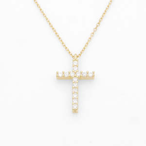 Sterling Silver Necklaces: Sterling Silver Cross Charms Necklace - Gold