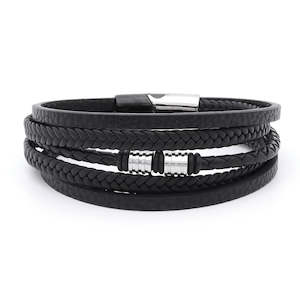 Leather Bracelets: Multilayer Black Leather Bracelet