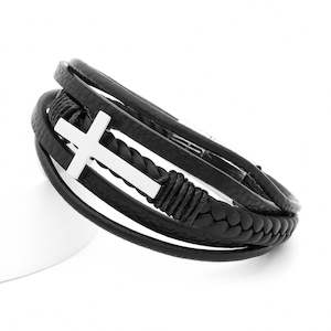 Leather Bracelets: Cross Multilayer Leather Bracelet