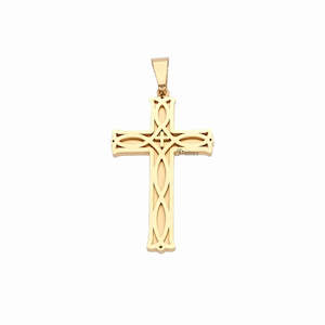 Cross Necklaces: Stainless Steel Celtic Cross Irish Knot Pendant - Gold