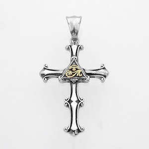 Cross Necklaces: Stainless Steel Eye of Horus Cross Pendant