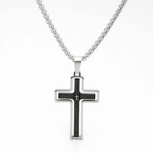 Cross Necklaces: Stainless Steel Rotatable Cross Pendant - Black