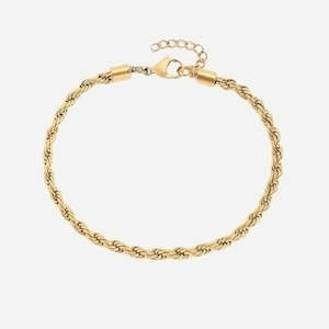 Anklets: Stainless Steel 4mm Twisted Rope Chain Anklet - Gold