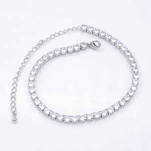 Anklets: Round Cut C.Z Tennis Chain Anklet - Silver