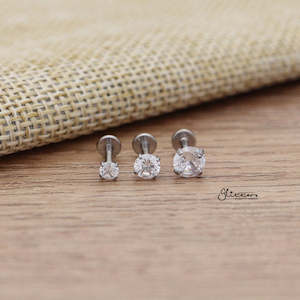 Everyday Jewellery: 316L Surgical Steel Internally Threaded with Prong Set C.Z Top Cartilage/Tragus Flat Back Studs