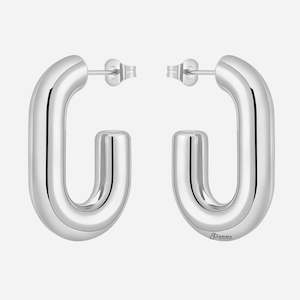 Chunky Earrings: Stainless Steel G Shape Earrings - Silver