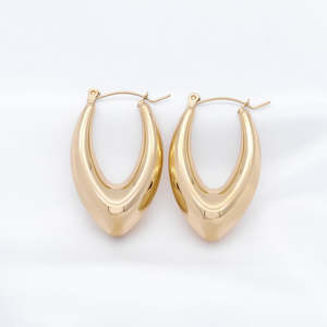 Chunky Earrings: Stainless Steel Chunky Oval Hoop Earrings - Gold