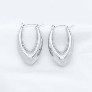 Stainless Steel Chunky Oval Hoop Earrings - Silver