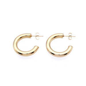 Chunky Earrings: Stainless Steel Thick Tube Hoop Earrings - Gold