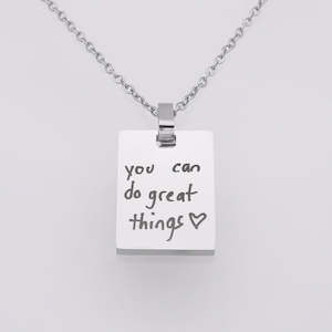 Personalised Necklaces: Personalised Rectangle Pendant Necklace - Actual Handwriting | Drawing