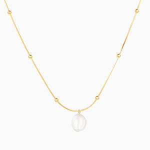 Sterling Silver Baroque Freshwater Pearl Necklace - Gold