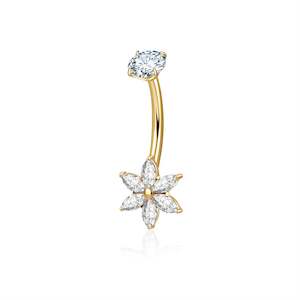 Marquise CZ Flower Titanium Belly Button Ring - Gold
